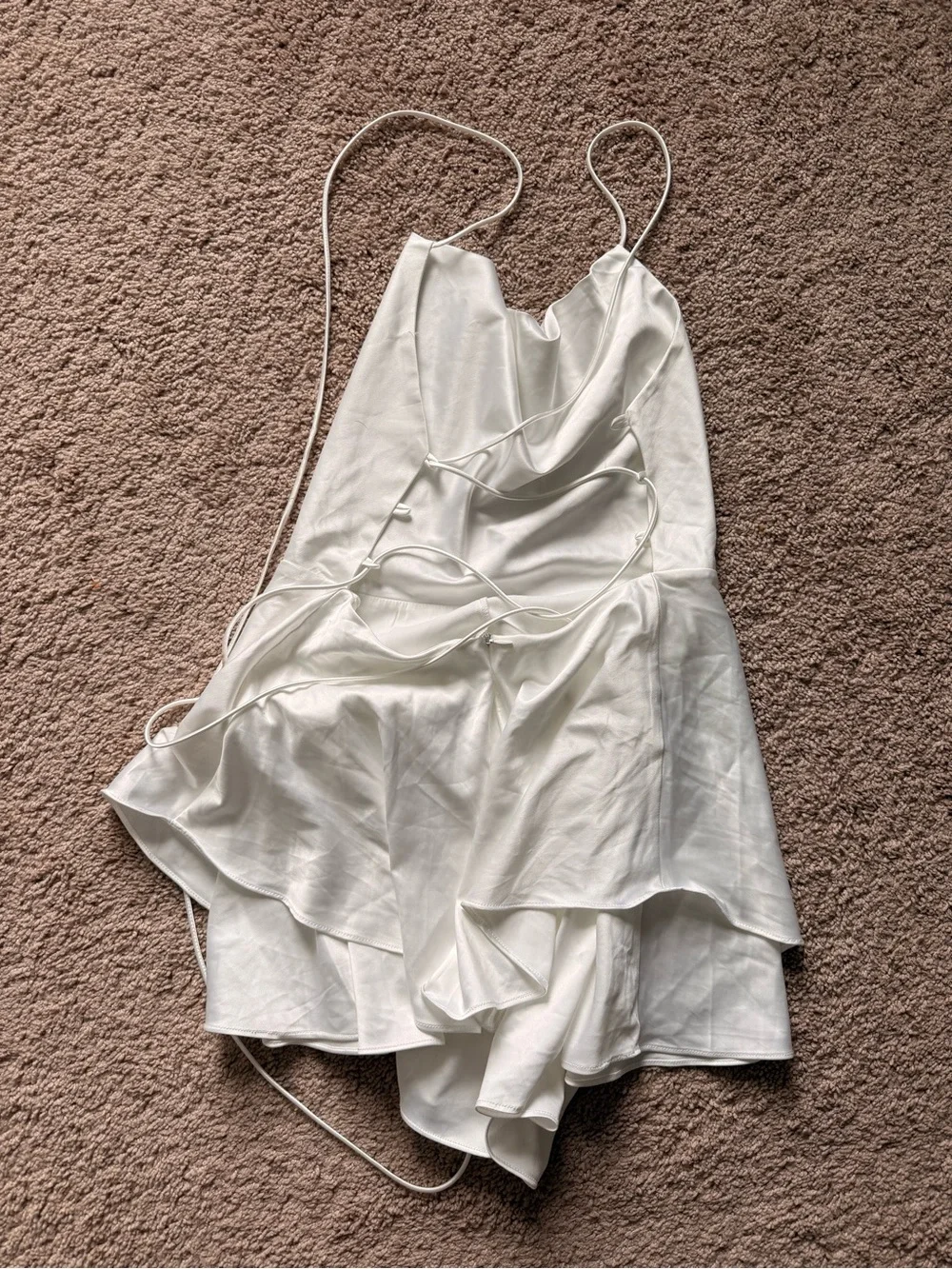 Women's White Satin Mini Dress with Spaghetti Straps - Picture 2 of 3